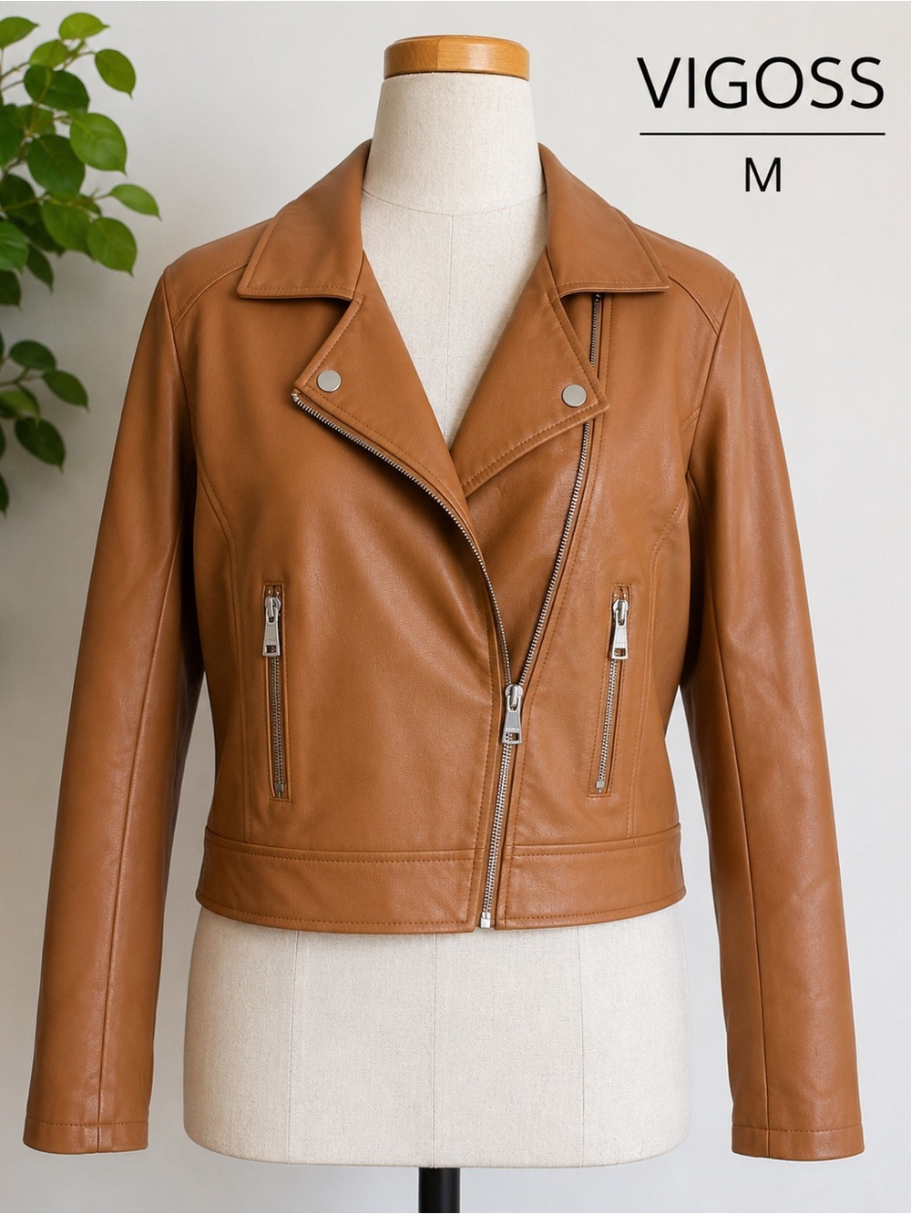 Vigoss Tan Leather Moto Jacket
